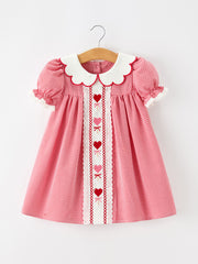 Valentine Girls Red Plaid Heart Embroidered Lace Dress