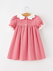 Valentine Girls Red Plaid Heart Embroidered Lace Dress