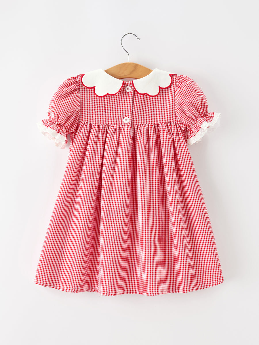 Valentine Girls Red Plaid Heart Embroidered Lace Dress