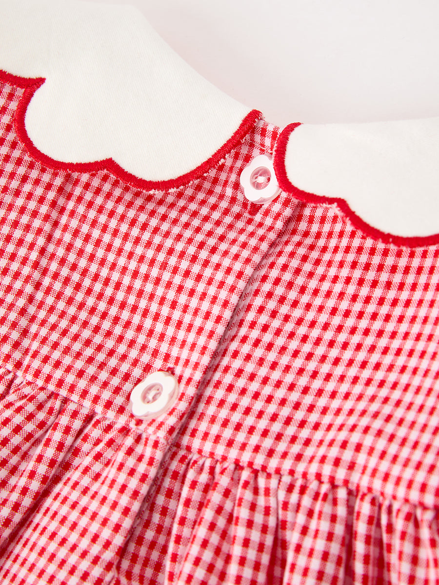 Valentine Girls Red Plaid Heart Embroidered Lace Dress