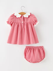 Valentine Baby Girls Red Plaid Heart Embroidered Top & Bloomer Set