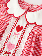 Valentine Baby Girls Red Plaid Heart Embroidered Top & Bloomer Set