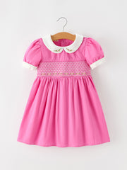 FALL Girls Hot Pink Floral Embroidered Smocked Dress