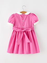 FALL Girls Hot Pink Floral Embroidered Smocked Dress