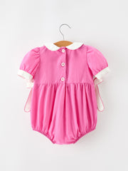 FALL Girls Hot Pink Floral Smocked Bow Bubble Romper