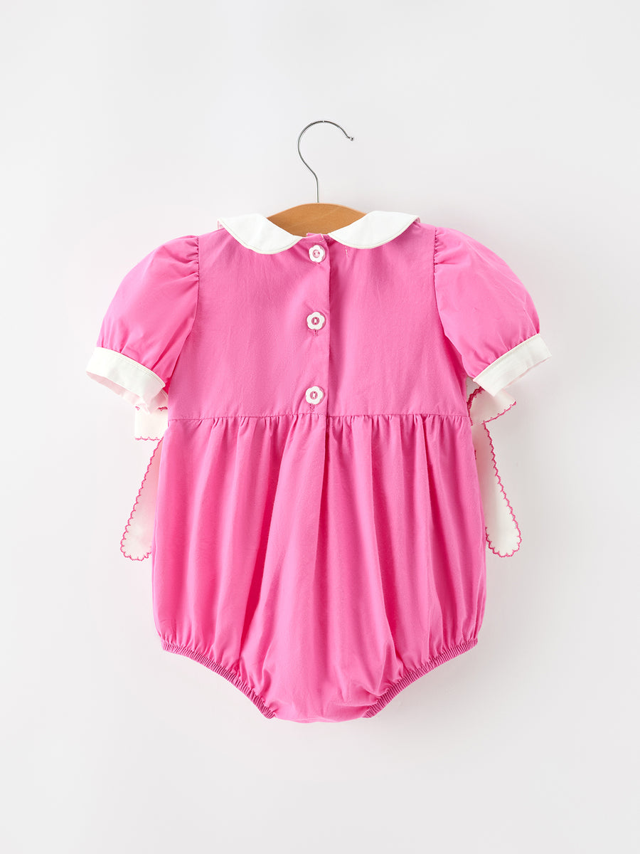 FALL Girls Hot Pink Floral Smocked Bow Bubble Romper