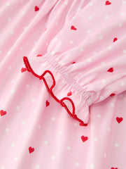 Girls Valentine's Day Pink Heart Print Ruffle Collar Dress