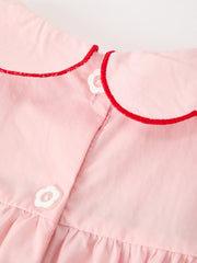 Girls Christmas Pink Holly Embroidered Scallop Dress