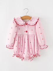 Baby Girls Valentine's Day Pink Heart Print Ruffle Bubble Romper