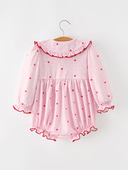 Baby Girls Valentine's Day Pink Heart Print Ruffle Bubble Romper