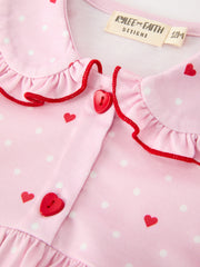 Baby Girls Valentine's Day Pink Heart Print Ruffle Bubble Romper