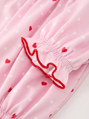 Baby Girls Valentine's Day Pink Heart Print Ruffle Bubble Romper