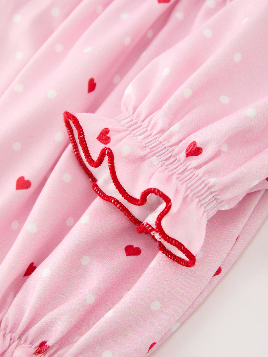Baby Girls Valentine's Day Pink Heart Print Ruffle Bubble Romper