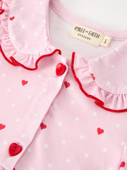 Girls Valentine's Day Pink Heart Print Ruffle Collar Dress