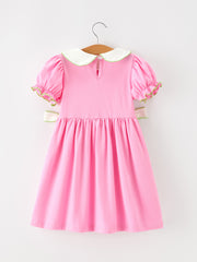Girls Christmas Pink Bow & Christmas Tree Peter Pan Collar Dress
