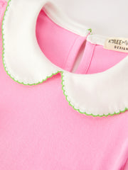 Girls Christmas Pink Bow & Christmas Tree Peter Pan Collar Dress