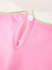 Girls Christmas Pink Bow & Christmas Tree Peter Pan Collar Dress