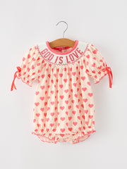 Baby Girls Valentine's Day God Is Love Embroidered Bubble Romper