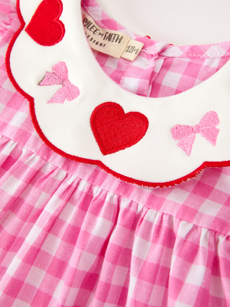 Baby Girls Valentine's Day Pink Plaid Heart & Bow Bloomer Set