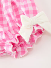 Baby Girls Valentine's Day Pink Plaid Heart & Bow Bloomer Set