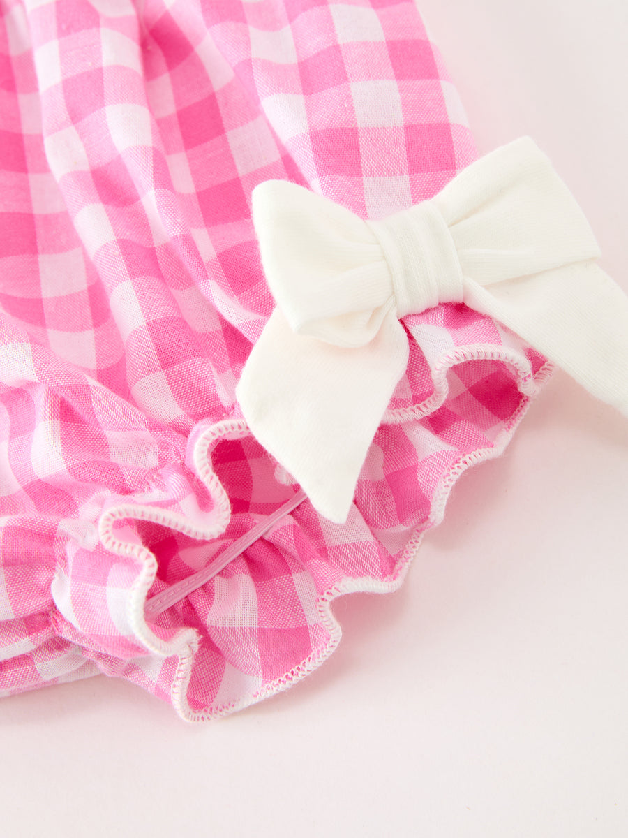 Baby Girls Valentine's Day Pink Plaid Heart & Bow Bloomer Set