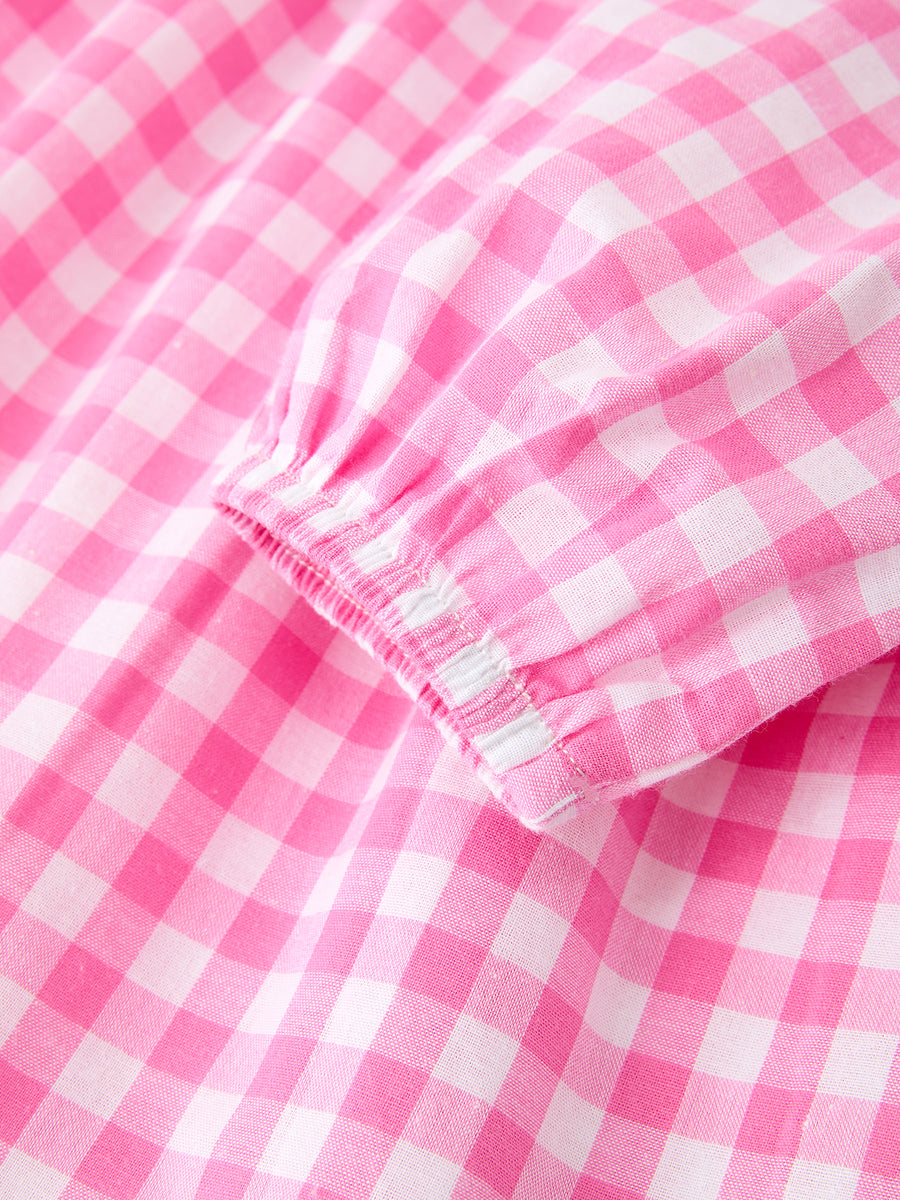 Girls Valentine's Day Pink Plaid Heart & Bow Collar Dress