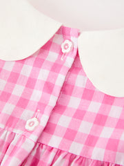 Girls Valentine's Day Pink Plaid Heart & Bow Collar Dress