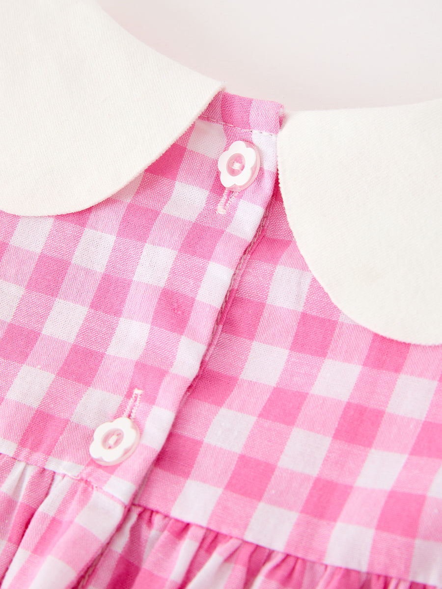Girls Valentine's Day Pink Plaid Heart & Bow Collar Dress