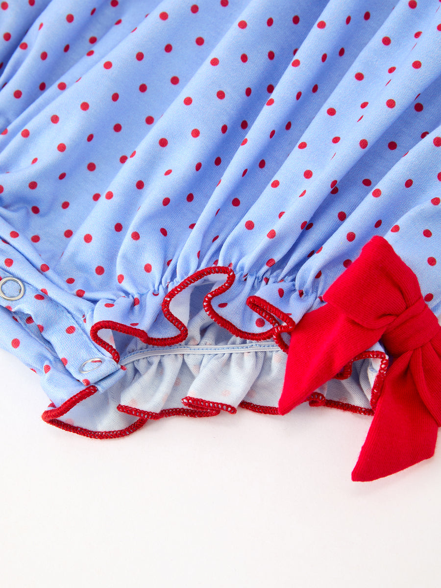 Baby Girls Valentine's Day Blue Heart & Bow Smocked Bubble Romper