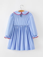 Girls Valentine's Day Blue Heart & Bow Smocked Dress