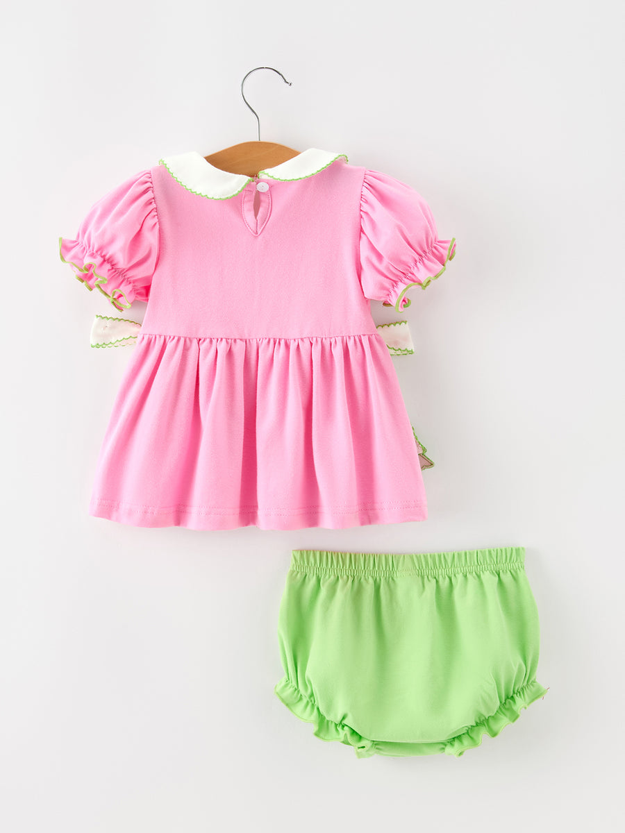 Baby Girls Christmas Pink Bow Christmas Tree Top & Bloomer Set
