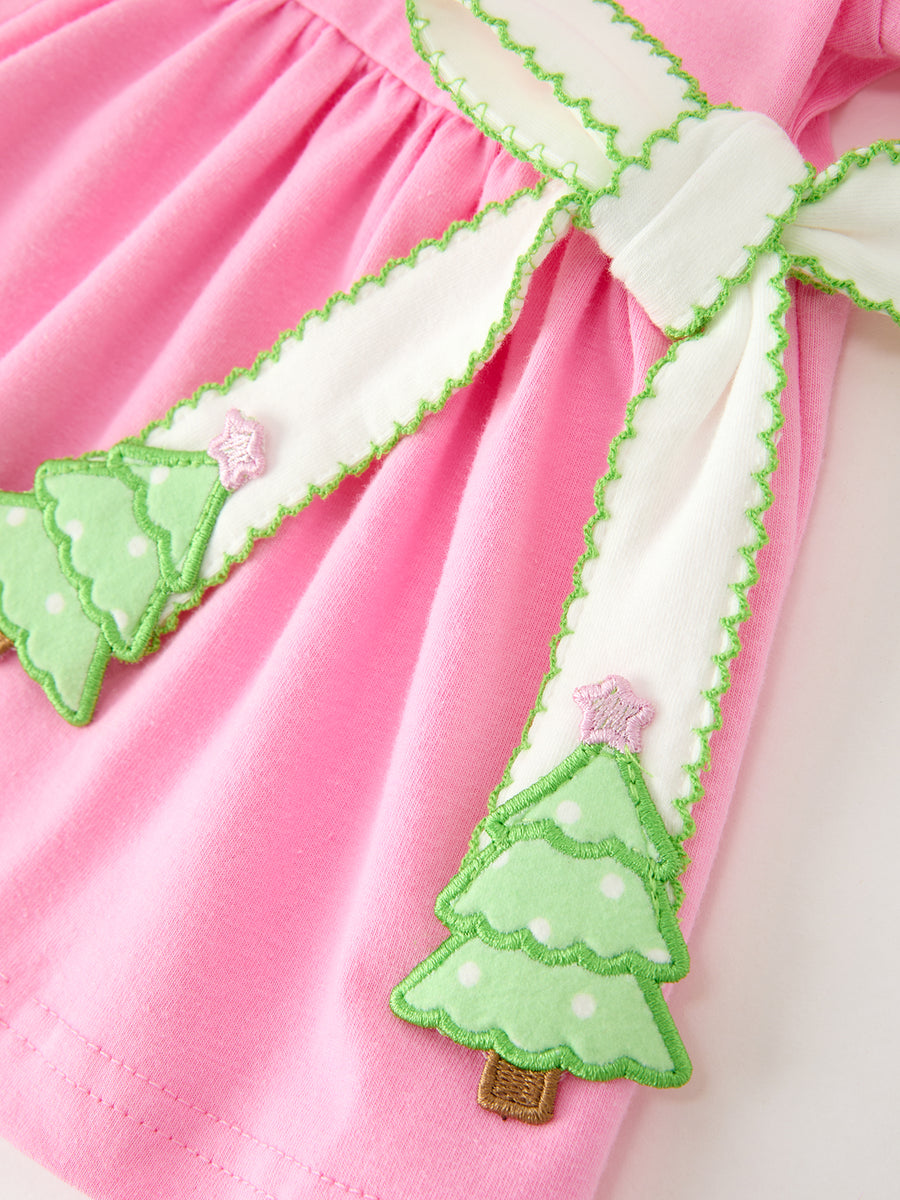 Baby Girls Christmas Pink Bow Christmas Tree Top & Bloomer Set