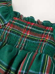 Christmas Plaid Smocked Baby Girl Bubble Romper Ruffle Detail