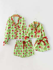 Mommy And Me Christmas  Character Bow Print Girls Pajama Set