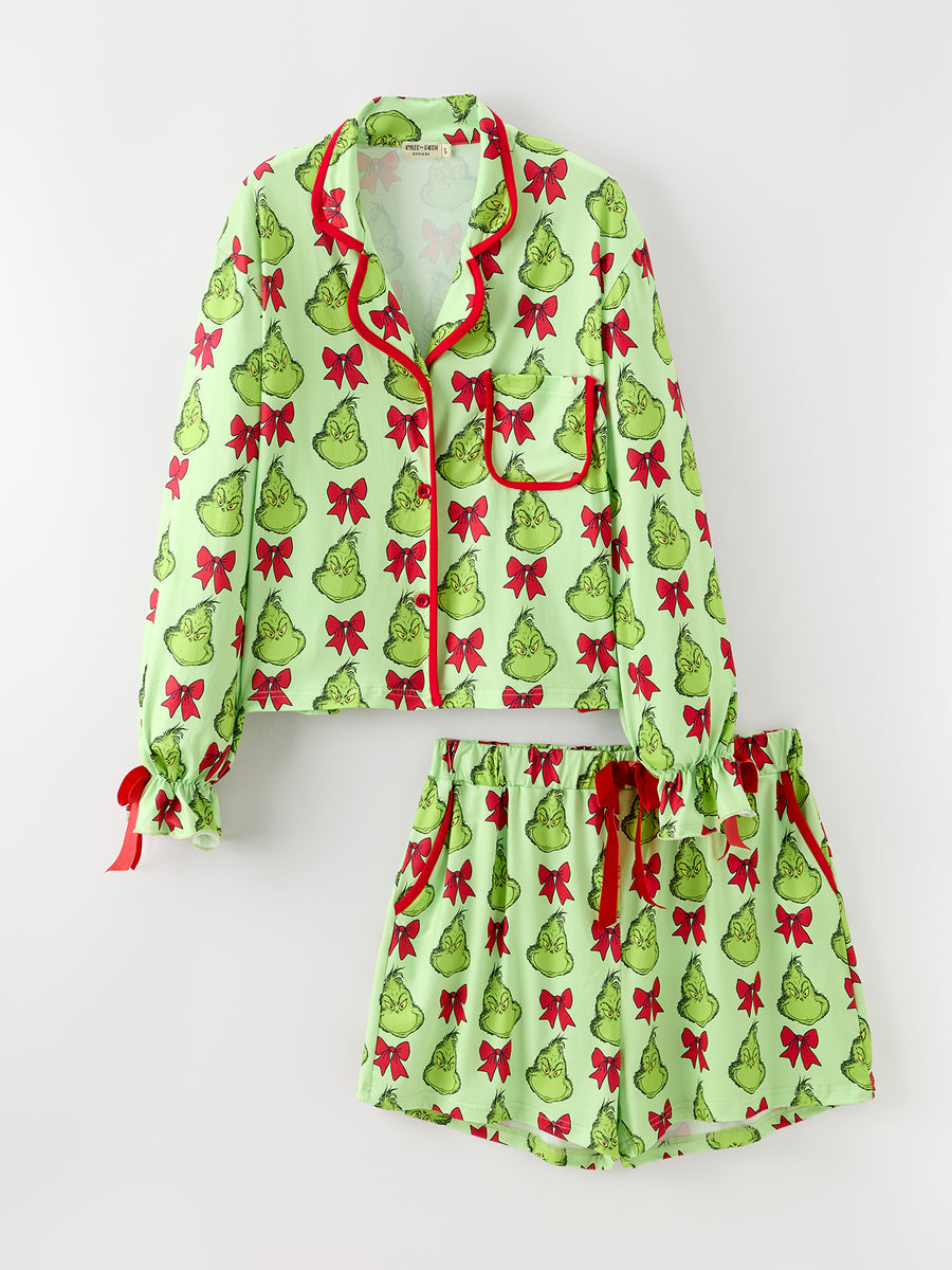 Mommy And Me Christmas  Character Bow Print Girls Pajama Set