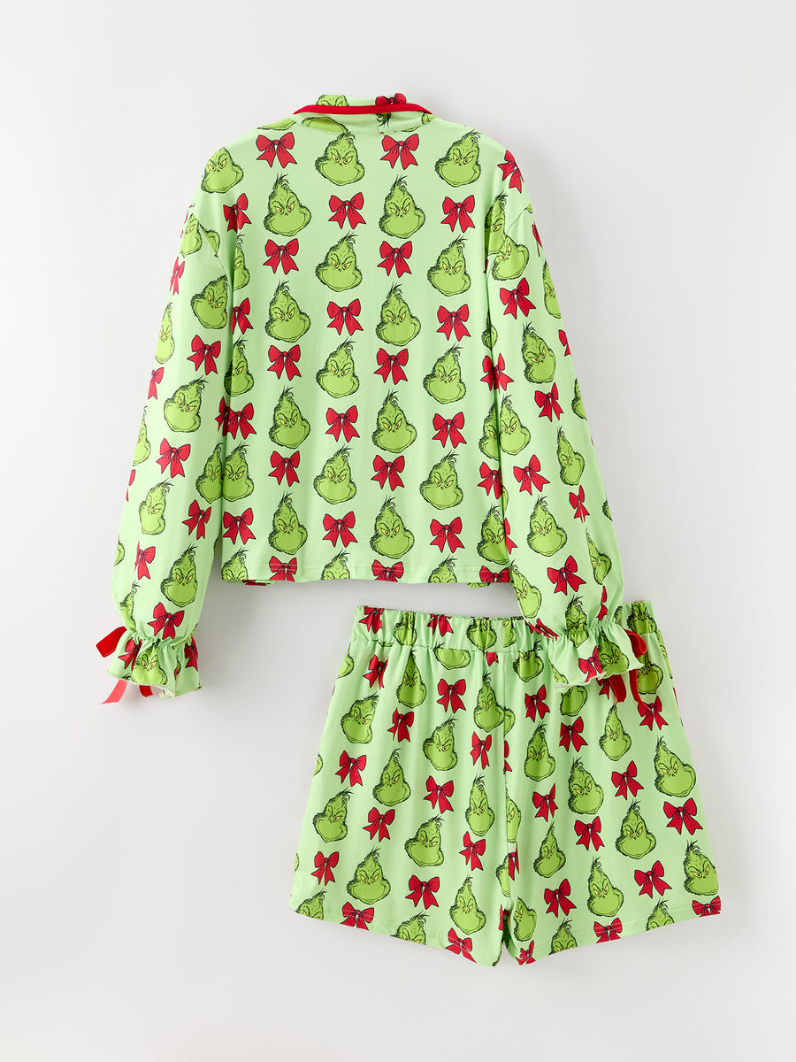 Mommy And Me Christmas  Character Bow Print Girls Pajama Set