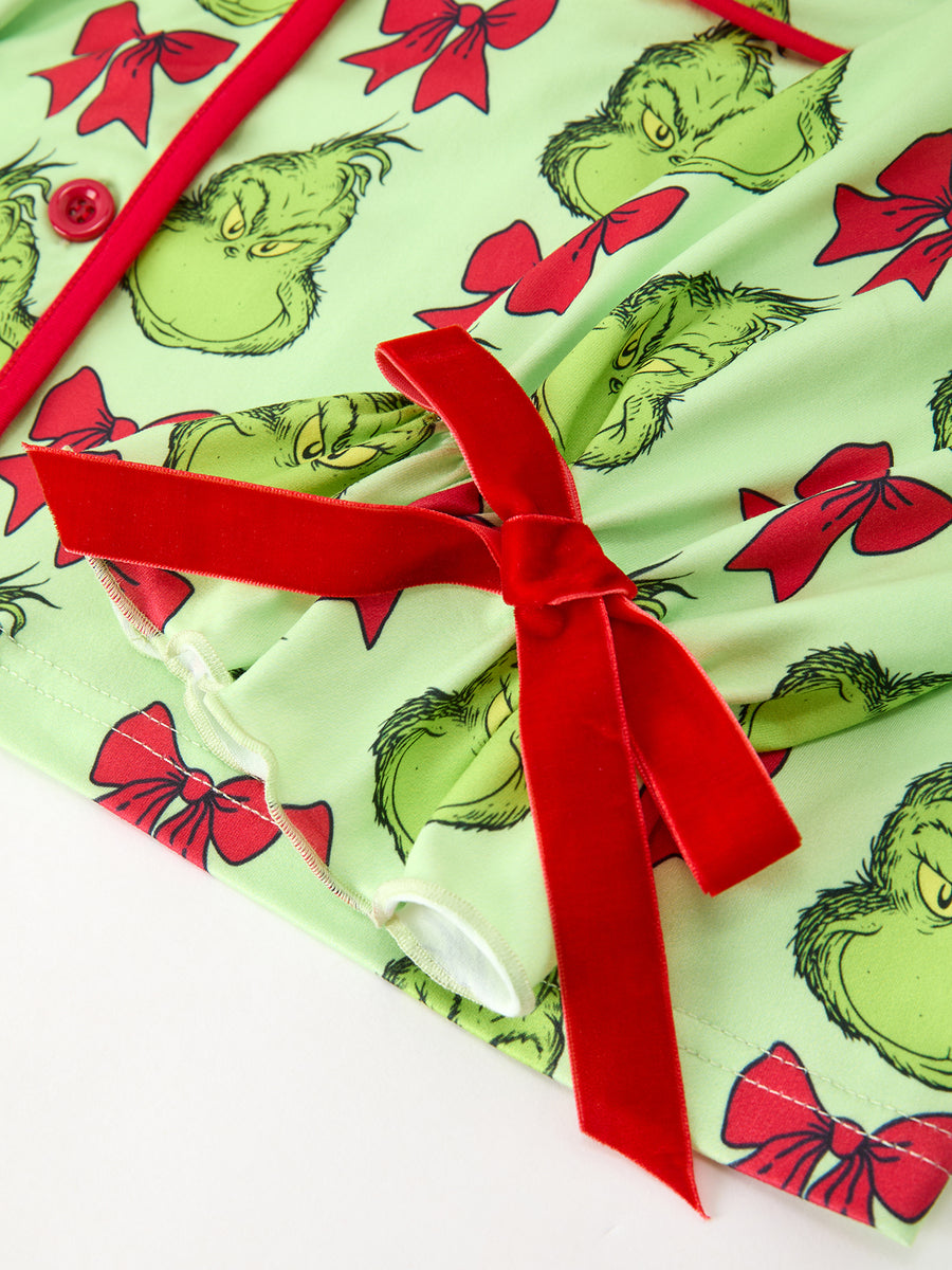 Mommy And Me Christmas  Character Bow Print Girls Pajama Set