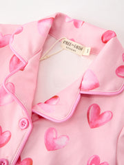 Valentine’s Day Girls Pink Heart Print Faux Fur Trim Pajama Set