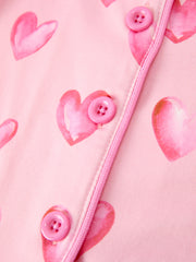 Valentine’s Day Girls Pink Heart Print Faux Fur Trim Pajama Set