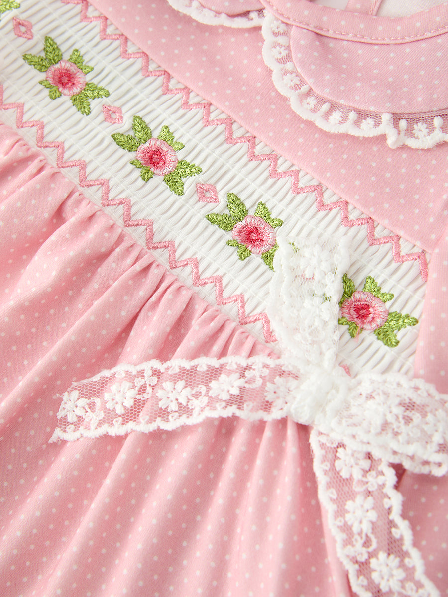 Fall Girls Pink Floral Smocked Bow Scallop Bloomer Set