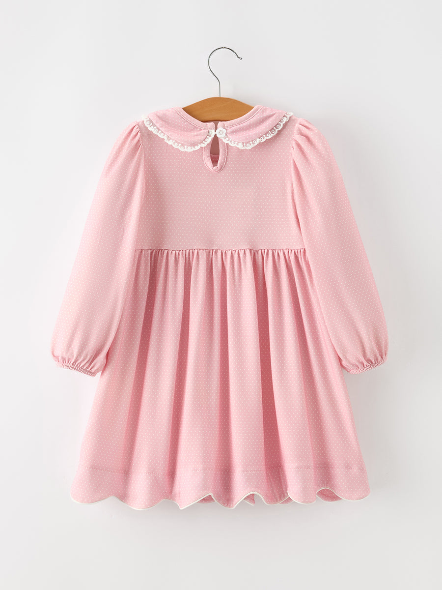 Fall Girls Pink Floral Smocked Bow Scallop Dress