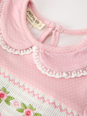 Fall Girls Pink Floral Smocked Bow Scallop Dress