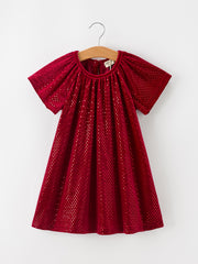 Fall Girls Velvet Sparkle Polka Dot Party Dress