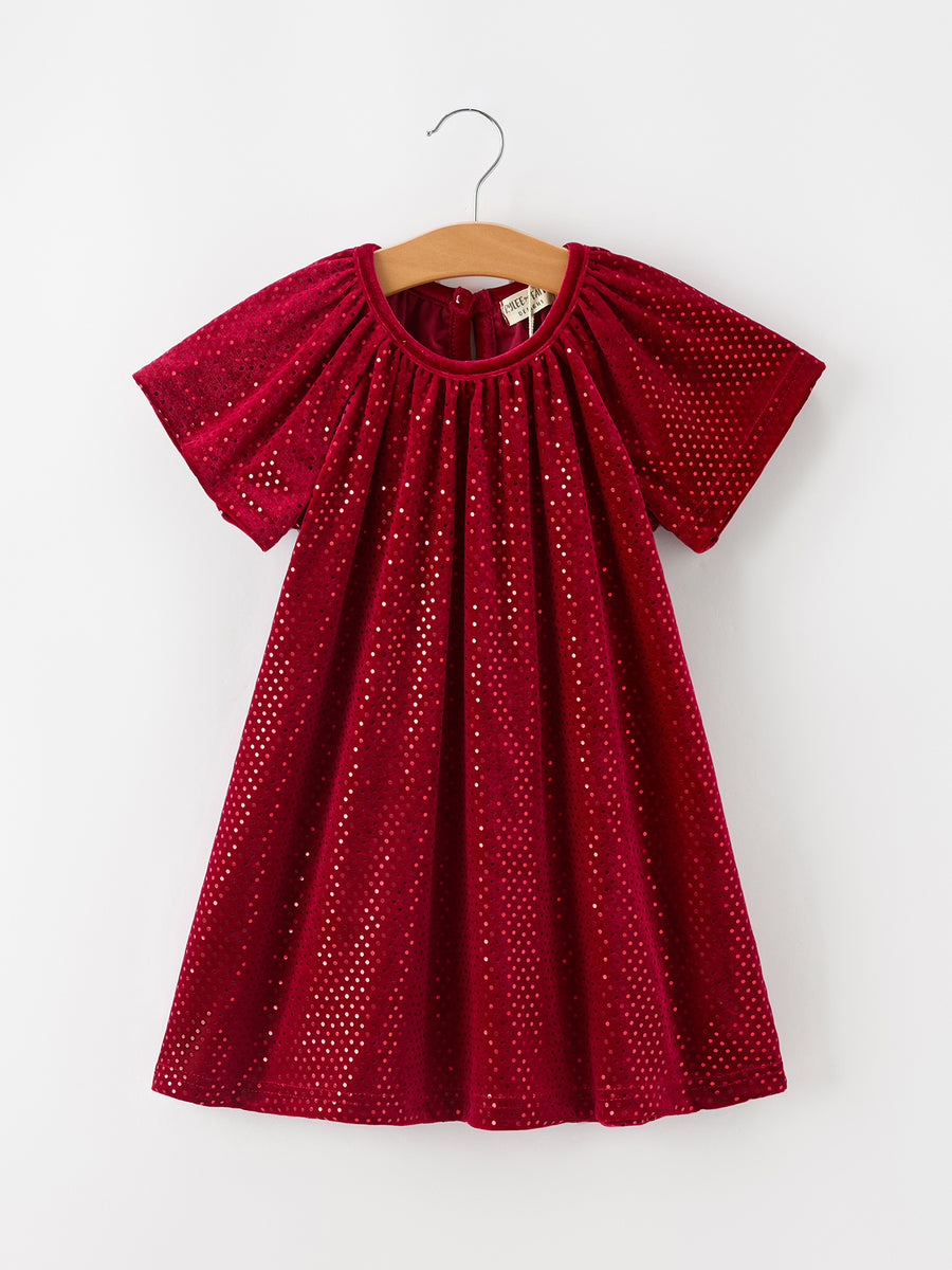 Fall Girls Velvet Sparkle Polka Dot Party Dress