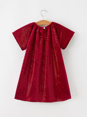 Fall Girls Velvet Sparkle Polka Dot Party Dress