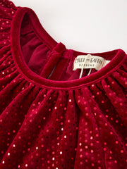Fall Girls Velvet Sparkle Polka Dot Party Dress