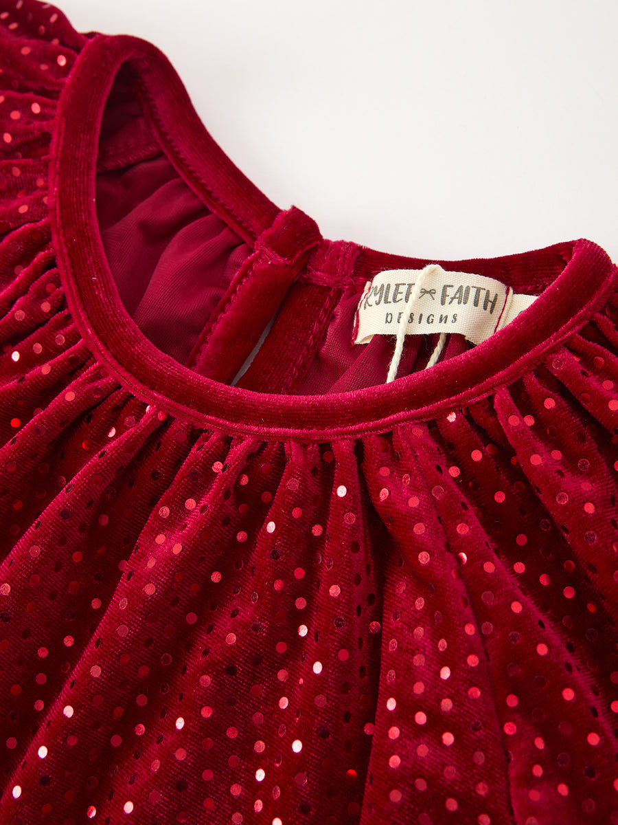 Fall Girls Velvet Sparkle Polka Dot Party Dress