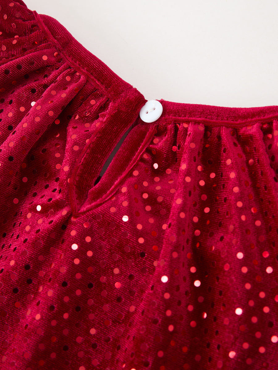 Fall Girls Velvet Sparkle Polka Dot Party Dress