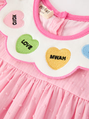 Valentine’s Day Girls Conversation Heart Scallop Collar Pink Dress