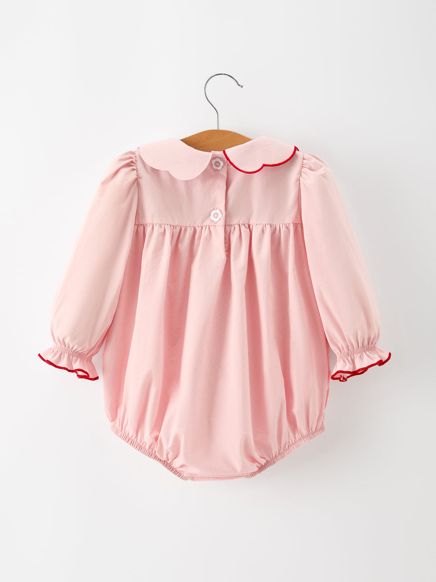 Baby Girls Christmas Pink Holly Embroidered Romper